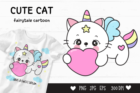 Download Cute Cat Cartoon Kawaii Clipart Fairy - Cartoon Collection